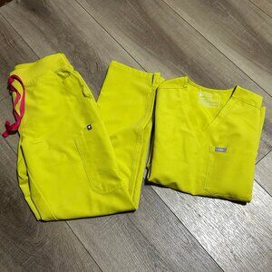 FIGS 2pc Set Limeade Yola Scrub Pants Small & Catarina One Pocket Top Size XS